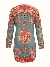 abordables Robes sweat à capuche-Femmes Mini Robe Robe bohème Robe Imprimée Mode Moderne Quotidien Fête Date Coupe régulière Fleuri manche longue Col ras du cou Rouge Printemps Automne
