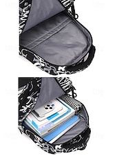 abordables Sacs à dos de Collège-Sac à dos d&#039;école imperméable à imprimé graffiti pour adolescents – sac à dos noir de grande capacité avec compartiment rembourré pour ordinateur portable, sac de voyage élégant pour garçons et filles
