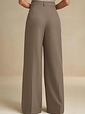 billiga breda ben och hög midja-Dam Brett skaft Byxor Streetwear Ledigt Fullängd Naturlig Slät Elastisk midja Bekväm Gata Helgdag Dagliga kläder Aprikos Grå Svart Vit Höst Normal