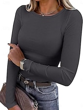 cheap Plain Tops-Women&#039;s Blouse Solid Color Stylish Basic Casual Long Sleeve Crew Neck Regular Tops Daily White Red Orange Gray Summer Spring