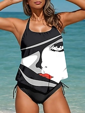 Недорогие Танкини-Танкини для женщин 2 предмета купальник откровенный открытая спина для отдыха на пляже графика цветная блокировка на шее без рукавов