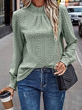 tanie Gładkie bluzki damskie-Damskie Pullover Równina Moda miejska Codzienny Wygodny Długi rękaw Wysoki Zwykłe topy Ulica Święto Wyjściowe Niebieski Zielony Beżowy Jesień