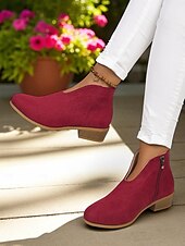 abordables Bottines-Bottines en similicuir rouge pour femme avec fermeture éclair latérale – style décontracté et élégant pour les garden-parties, les promenades au parc et au quotidien