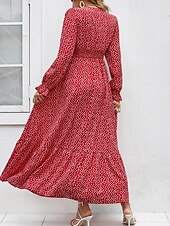 preiswerte Elegante Blumenkleider-Damen Langes Kleid Maxikleid Freizeitkleid Druckkleid Mode Modern Täglich Strand Wochenende Normale Passform Blume Langarm V Ausschnitt Schwarz Rote Blau Grün Sommer Frühling Herbst