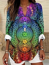 billige Kvinne Boho Topper-Dame Bluse Blomstret Grafisk Blad Elegant Stilfull Langermet V-hals Vanlige topper Daglig Ferie Trykt mønster Blå Dusty Blue Lys Lilla Lilla Oransje Sommer Vår