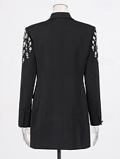 levne černý-Dvouřadé sako na míru s křišťály, pouzdrové / sloupkové šaty ve smokingu, večerní šaty ve stylu couture, elegantní šaty pro formální večírek, krátké / mini šaty s dlouhým rukávem, saténové šaty s