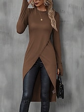 preiswerte Weißes Kleid-Damen Midikleid Etui-Kleid Wickelkleid Lässig Täglich Schlank Einfach Langarm Rundhalsausschnitt Schwarz Braun Sommer Frühling Herbst