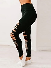 preiswerte Einfarbige Leggings-Damen Leggings Streetwear Lässig Lang Hohe Taille Einfach Zerrissen Atmungsaktivität Weich Mikroelastisch Yoga Straße Schwarz Grau Herbst Normale Passform