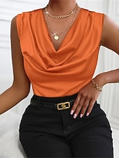 גופייה לנשים סאטן חלקה אופנתי מודרני ללא שרוולים צווארון מרופד רגיל חולצות יומיומי ליציאה סוף שבוע שחור כתום חאקי קיץ זול חולצות שמלות-גופייה לנשים סאטן חלקה אופנתי מודרני ללא שרוולים צווארון מרופד רגיל חולצות יומיומי ליציאה סוף שבוע שחור כתום חאקי קיץ