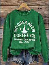 abordables Hauts d&amp;#39;Halloween-Femmes Sweatshirt Pull Graphique Crâne Sorcière Mode Occasionnel manche longue Col ras du cou Col rond Hauts Réguliers Rue Tenue Quotidienne Occasionnel Imprimé Vert herbe Noir Blanche Bleu Orange