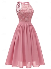 halpa Sifonkimeet-Naisten Midimekko Pitsimekko Coctail-asu Häävieraspuku Sifonki Tyylikäs Muoti Moderni ulko- Cocktailjuhla Normaali Tavallinen Hihaton Riipuskaula Punastuvan vaaleanpunainen Viini Laivaston sininen