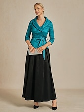billiga Dressiga toppar-Dam Blus Kvällstoppar Elegant Metallisk Stylish 3/4 ärm V-hals Vanliga toppar Bröllopsgäst Kvällsfest Semiformell knyt fram Djupblå Vår, Höst, Vinter, Sommar