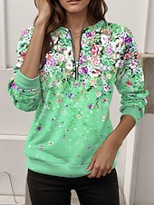 ieftine Topuri florale-Pentru femei Hanorac pulover Hanorace cu fermoar Floral Grafic Modă Casual Manșon Lung Stil Nautic Topuri obișnuite Stradă Zilnice Fermoar Imprimeu Galben Roz Îmbujorat Albastru piscină Portocaliu
