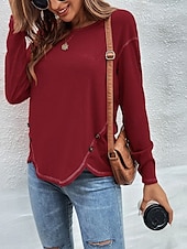 tanie gładka koszulka-Damskie Bluzka Jednokolorowe Elegancki Codzienny Długi rękaw Półgolf Zwykłe topy Codzienny Niejednolita całość Czarny Rumiany róż Wino Khaki Jasnoniebieski Jesień