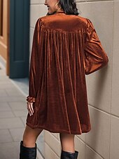 preiswerte Einfaches Kleid-Damen Minikleid Samtkleid Freizeitkleid Mode Modern Täglich Date Wochenende Normale Passform Einfach Langarm V Ausschnitt Wein Marineblau Orange Grün Herbst Winter
