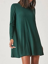 preiswerte Einfaches Kleid-Damen Minikleid Freizeitkleid Mode Klassisch Outdoor Date Normale Passform Einfach Langarm Rundhalsausschnitt Grün Sommer Frühling Herbst