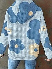 abordables Boutique Graphique Sweatshirts &amp; Hoodies-Femmes Sweat à capuche Fleuri Streetwear Occasionnel Confortable manche longue À capuche Hauts Réguliers Rue Fête Sortir Avec Poches Imprimé Blanche Bleu Violet Automne