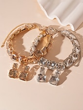 cheap Women&#039;s Necklace-Women&#039;s Gold Crystal Jewelry Set - Chunky Rhinestone Choker Necklace and Drop Earrings for Glamorous Party and Evening Wear