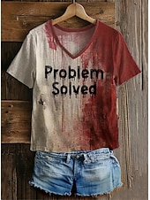 Krwawy Problem Rozwiązany Kobiecy T-shirt Plama Krwi Graficzny Litera Vintage Stylowy Klasyczny Krótki Rękaw V Dekolt Regularne Topu Codzienny Print Szary/Czerwony Biały Bordeaux Czerwony Biały Wiosna tanie Koszulka Skull & Bone-Krwawy Problem Rozwiązany Kobiecy T-shirt Plama Krwi Graficzny Litera Vintage Stylowy Klasyczny Krótki Rękaw V Dekolt Regularne Topu Codzienny Print Szary/Czerwony Biały Bordeaux Czerwony Biały Wiosna