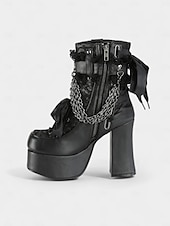 baratos Para mulheres-Botas femininas góticas plataforma – saltos de veludo com cadarço, correntes e fivelas para festas de Halloween, cosplay e punk