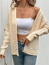 preiswerte Damen Einfache Oberteile-Damen Pullover Strickjacke Mode Streetwear Täglich Einfarbig Gerippt V Ausschnitt Gestrickt Loch Langarm Normale Oberteile Stricken Ferien Ausgehen Wochenende Aprikose Frühling Herbst