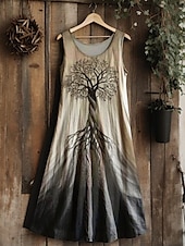 billige Boho-kjoler-dame vintage viking keltisk knute gradient kunst midikjole sommerkjole A-linjekjole ferie avslappet bohemsk bryllupsfest ute vanlig passform blomsterprint grafisk blad ermeløs U-hals