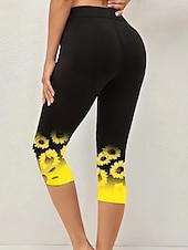 billiga -Dam Byxor Damasker Streetwear Ledigt Vadlängd Naturlig Blomma Elastisk midja Mönster Mjuk Gata Helgdag Dagliga kläder Svart Höst Normal