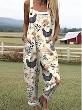 cheap Casual Jumpsuits-Women&#039;s Romper Active Graphic Sleeveless Buttons Vacation Street Loose Fit White Yellow Pink Summer