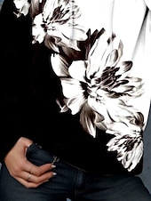 billige Blomstrete topper-Dame Pullover hettegenser-genser Blomstret Grafisk Fargeblokk Elegant Varm Aktiv Langermet Med hette Vanlige topper Gate Hverdag Avslappet Snorer Trykt mønster Svart Vår Høst Vinter