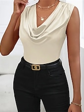 גופייה לנשים סאטן חלקה אופנתי מודרני ללא שרוולים צווארון מרופד רגיל חולצות יומיומי ליציאה סוף שבוע שחור כתום חאקי קיץ זול חולצות שמלות-גופייה לנשים סאטן חלקה אופנתי מודרני ללא שרוולים צווארון מרופד רגיל חולצות יומיומי ליציאה סוף שבוע שחור כתום חאקי קיץ