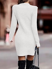 preiswerte Pulloverkleider-Damen Minikleid Freizeitkleid Winterkleid Etui-Kleid Mode Modern Täglich Date Wochenende Normale Passform Einfach Langarm Rundhalsausschnitt Weiß Wein Khaki Grau Frühling Herbst Winter