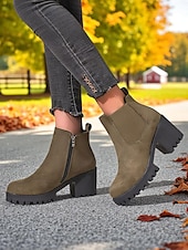 baratos Botas do Chelsea-Botas Chelsea femininas de camurça sintética – botins de salto grosso e sola de borracha para passeios de outono na fazenda, estradas rurais e colheita de abóboras