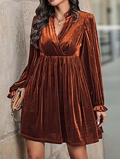 preiswerte Einfaches Kleid-Damen Minikleid Samtkleid Freizeitkleid Mode Modern Täglich Date Wochenende Normale Passform Einfach Langarm V Ausschnitt Wein Marineblau Orange Grün Herbst Winter