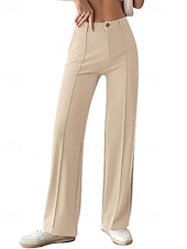 baratos calças sociais femininas-Mulheres Social Perna larga Calças Moda Roupa de rua Comprimento total Cintura Alta Tecido Bolsos Respirabilidade Confortável Rua Roupa Diária Para Noite Preto Azul Marinha Damasco Cinzento Primavera
