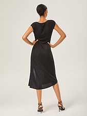 Weiblich Freizeitkleid Schwarz Kappenärmel Einfach Sommer Herbst Ganzjahresmode U-Boot-Ausschnitt Elegant Modern XS S M preiswerte Blumenkleider-Weiblich Freizeitkleid Schwarz Kappenärmel Einfach Sommer Herbst Ganzjahresmode U-Boot-Ausschnitt Elegant Modern XS S M