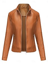 abordables vestes décontractées-Femmes Veste en Similicuir Veste Décontractée Confortable Respirant Fermeture éclair Avec Poches Occasionnel Uni Vacances Rue Occasionnel Tenue quotidienne Fermeture éclair Court À capuche Coupe
