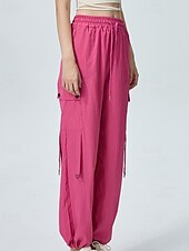 abordables pantalon cargo femme-Femmes Pantalons Cargo Slacks Streetwear Occasionnel Longueur complète Naturel Uni Avec Poches Conception à cordon élastique Doux Tenue quotidienne Week-end Noir Rouge Fuchsia Gris argenté Automne