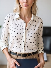 abordables Hauts d&#039;Art et de Design pour Femmes-Femmes Chemisier Hauts Élégants Hauts en mousseline de soie Géométrique Bloc de Couleur Élégant Quotidien Travail manche longue Col de chemise Hauts Réguliers Travail Quotidien Boutons Imprimé Noir