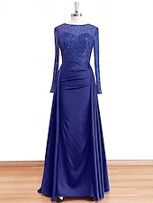 economico Champagne-Abito da sera sirena in paillettes abito in satin champagne arricciato maniche lunghe masquerade lunghezza fino al pavimento scollo illusion con perle gonna sovrapposta