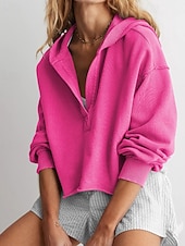baratos Moletons e Sweatshirts Texturizados-Mulheres Pulôver Moletom Com Capuz Tecido Roupa de rua Casual Manga Longa Com Capuz Tops regulares Rua Feriado Fúcsia Cinzento Claro Cinzento Outono Inverno