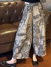 billiga breda ben och hög midja-Dam Brett skaft Byxor Streetwear Ledigt Fullängd Naturlig Blomma Elastisk midja Mönster Mjuk Gata Helgdag Dagliga kläder Grå Höst Normal