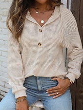 baratos Moletons e Sweatshirts Texturizados-Mulheres Pulôver Moletom Com Capuz Tecido Roupa de rua Casual Confortável Manga Longa Com Capuz Tops regulares Rua Feriado Para Noite Botões Preto Branco Bege Outono