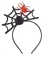 abordables Accessoires d&#039;Halloween-Serre-tête d&#039;Halloween en toile d&#039;araignée pour femme – Dentelle noire gothique avec motif rose rouge et araignée, polyester léger et plastique, parfait pour les fêtes costumées et le cosplay