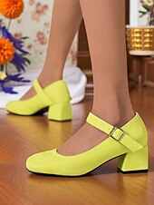 abordables Block Heels-Chaussures Mary Jane violettes à talons carrés pour femmes – Escarpins habillés en similicuir à bout rond avec bride réglable pour dames, idéales pour les sorties quotidiennes, les événements scolaires ou le bureau