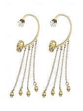 cheap Halloween Accessories-Women&#039;s Halloween Skeleton Skull Drop Earrings Set – Gothic Punk Ear Cuffs with Dangling Chains for Costume Party &amp; Cosplay