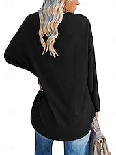 economico T-shirt semplice-Camicia da donna in 100% cotone blouse colore solido stilosa casual maniche lunghe colletto rotondo regolari top quotidiano nero bianco giallo rosa primavera autunno pre-autunno