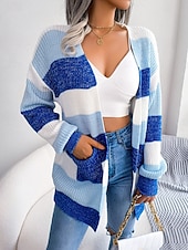 ieftine Cardigane și îmbrăcăminte exterioară-Pentru femei Pulover Bluza Elegant Modă Șic Stradă Dungi Culoare pură Deschis frontal Tricotat Manșon Lung Topuri obișnuite Tricotat În aer liber Zilnic Sfârșit de săptămână Negru Roșu Vin Toamn