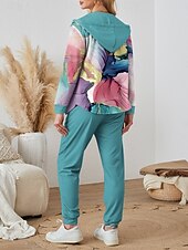 abordables Chándales para mujer-Conjuntos de sudadera de 2 piezas para mujer sudaderas con capucha manga larga cuello redondo diario gráfica abstracta cremallera estampado con cordón casual rosa púrpura verde otoño ajuste regular