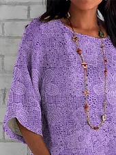 billige Kunst &amp; Design t-skjorte-Dame T skjorte Blomstret Grafisk Årgang Klassisk Fritid 3/4 ermer Crew-hals Rund hals Vanlige topper Daglig Helg Strand Klær Trykt mønster Lilla Sommer Vår Høst