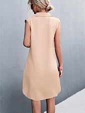 preiswerte Einfaches Kleid-Damen Minikleid Sommerkleid Lässig Täglich Normale Passform Einfarbig Ärmellos Hemdkragen Armeegrün Schwarz Rote Beige Sommer